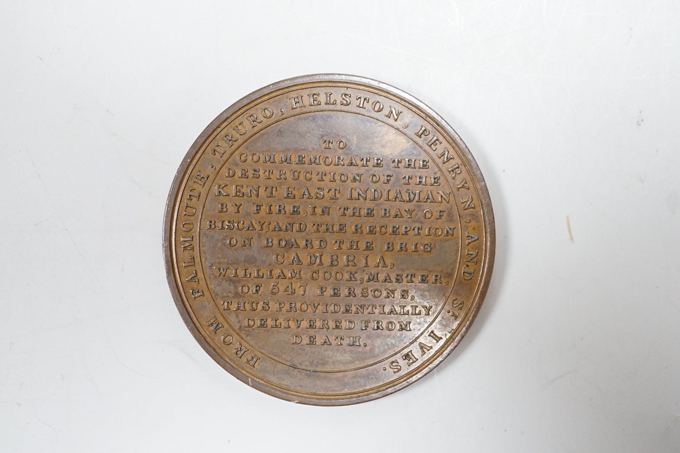 British Historical Medals, The Loss of the East Indiaman Kent, silver medal 1825, by Thomas Halliday